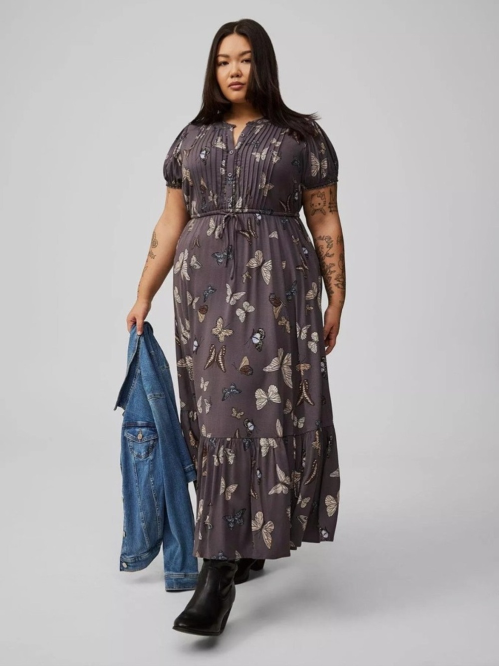 Torrid NWT Charcoal Butterfly-Print Maxi Dress - Picture 2 of 8